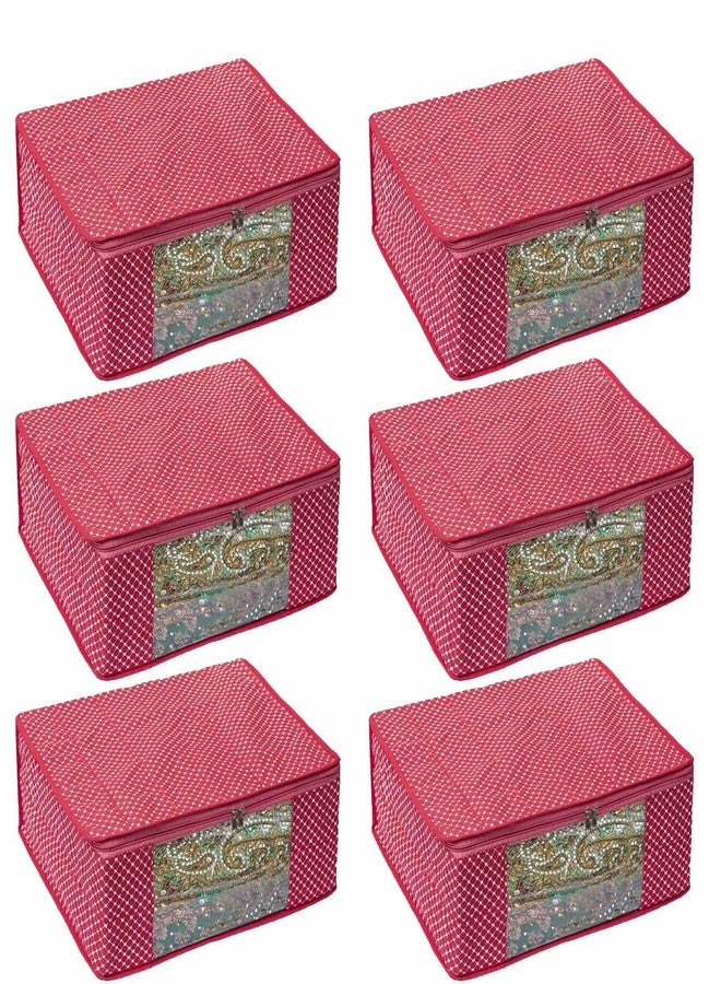 Homestrap Set of 6 Cotton Quilted Saree Covers | 3-Layered Foldable Storage Bags with Transparent Window & Zip | Premium Wardrobe Organizer for Sarees, Lehengas, Dresses | Pink - Image 1